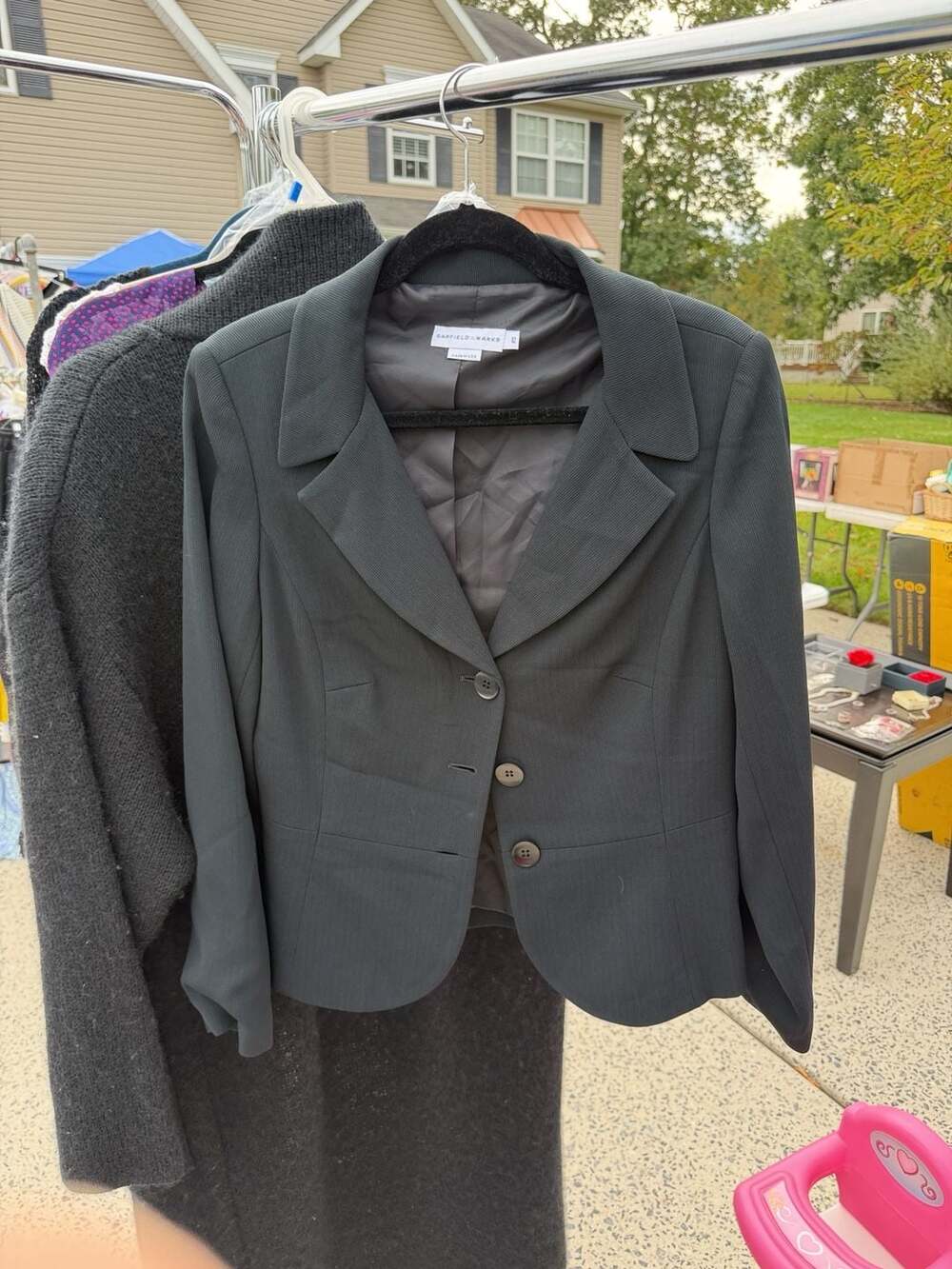 Garfield & Marks Blazer Size 12 Black Pinstripe Suit Jacket (pp-12)